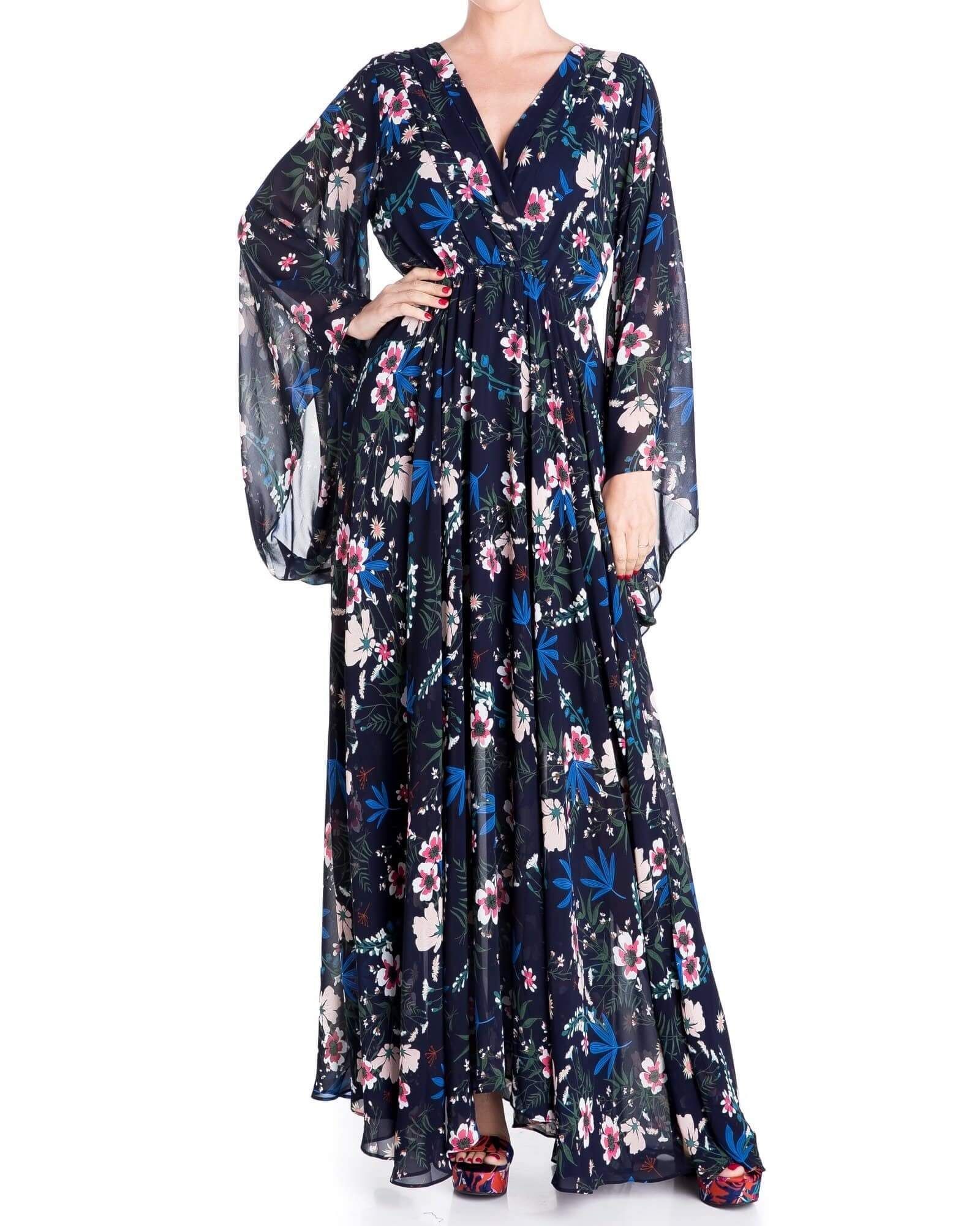 Sunset Maxi Dress - Wildflower Navy - BTK COLLECTION