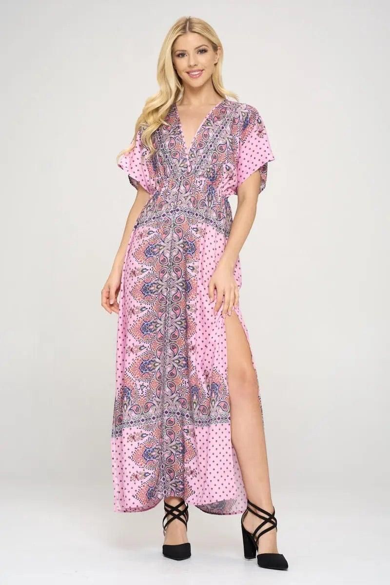 Surplice Maxi Dress With Side Slit - BTK COLLECTION