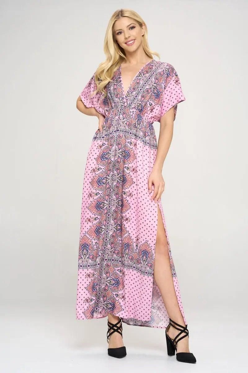 Surplice Maxi Dress With Side Slit - BTK COLLECTION