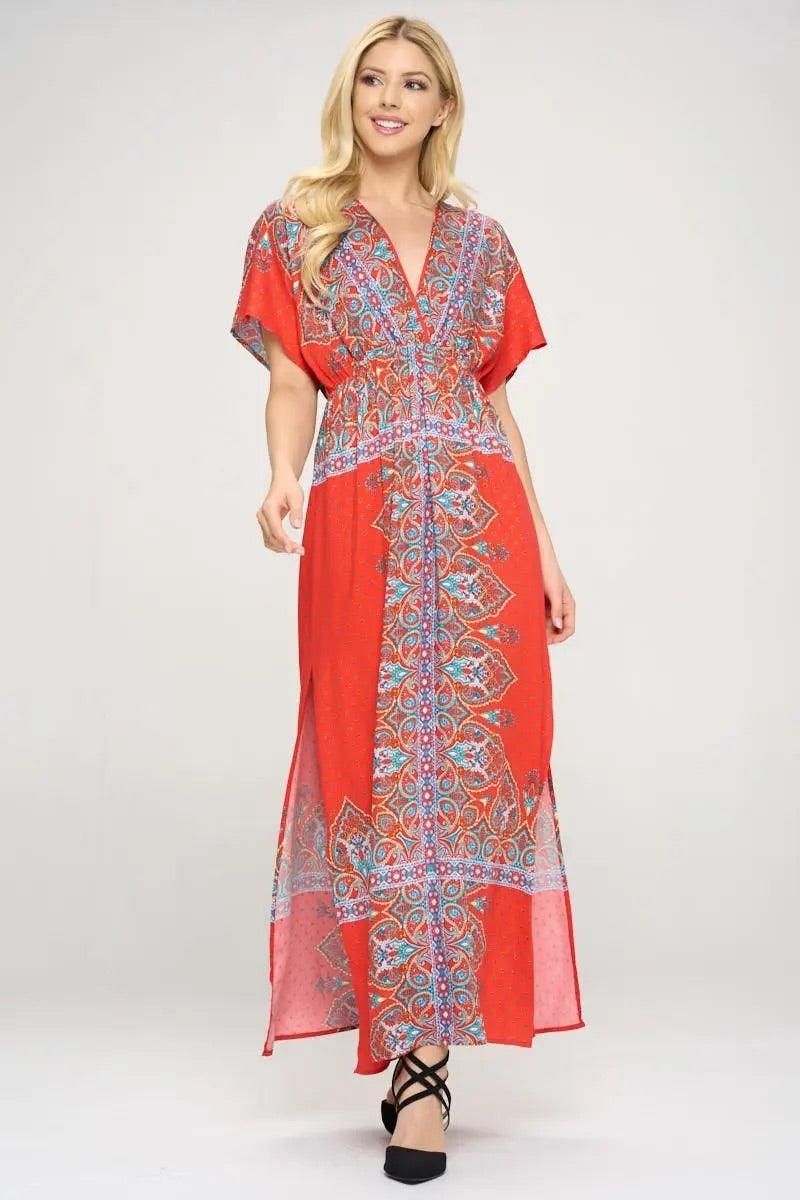 Surplice Maxi Dress With Side Slit - BTK COLLECTION