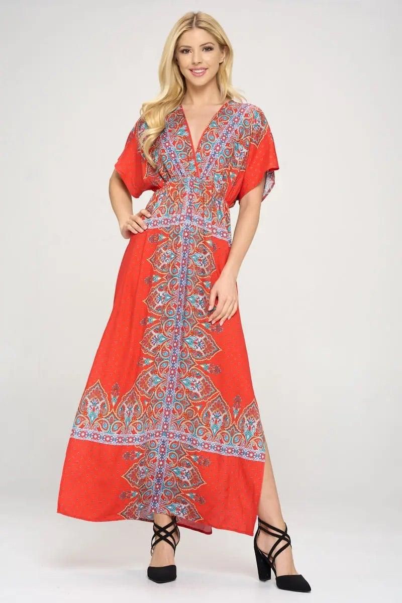 Surplice Maxi Dress With Side Slit - BTK COLLECTION