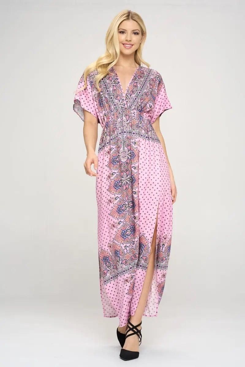 Surplice Maxi Dress With Side Slit - BTK COLLECTION