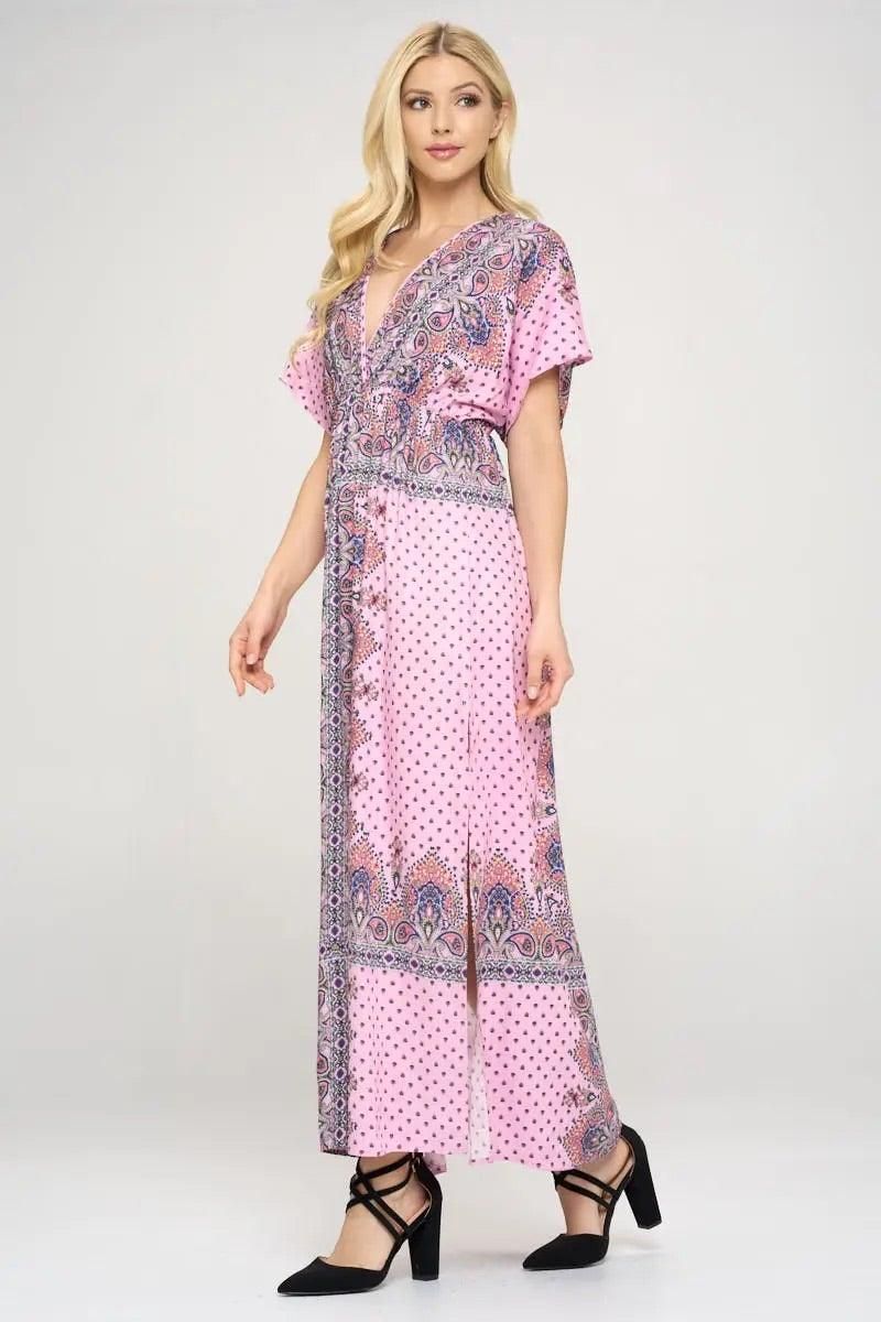 Surplice Maxi Dress With Side Slit - BTK COLLECTION