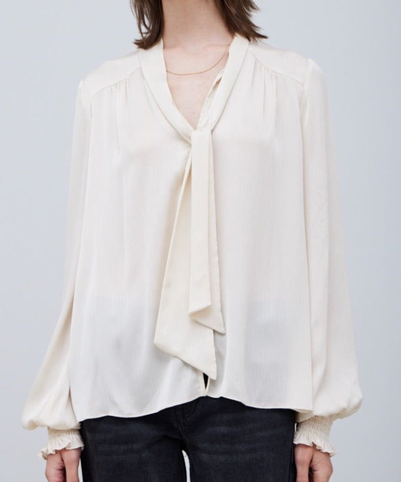 Texture Satin Tied Blouse - BTK COLLECTION