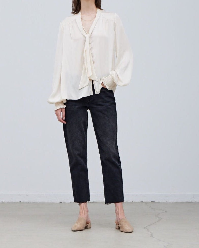 Texture Satin Tied Blouse - BTK COLLECTION