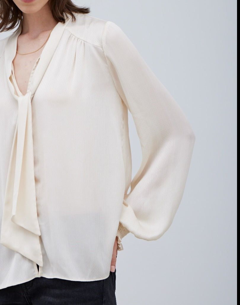 Texture Satin Tied Blouse - BTK COLLECTION