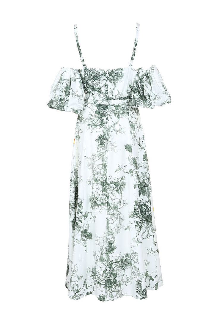 Tropical Color Falling Shoulder Off Maxi Dress - BTK COLLECTIONS